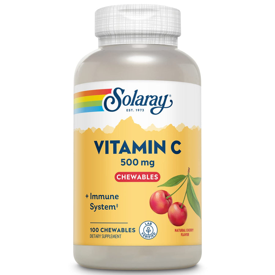 Chewable Vitamin C 500 mg, Natural Cherry Flavor with Natural Sweeteners, Antioxidant and Immune Support Supplement with Whole Food Base, 60-Day Guarantee, 100 Servings, 100 Chewables