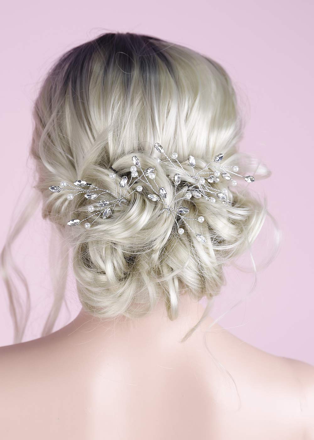 Bridal Wedding Hair Pins Silver Crystal Hair Piece Pearl Bobby Pins Rhinestone Bridesmaids Hair Pin Wedding Hair Pins Hair Accessories for Women and Bride (Silver)