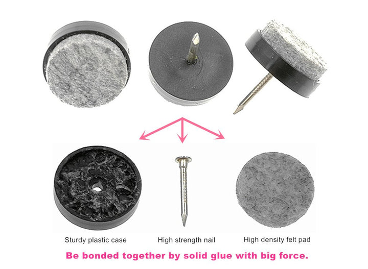 40pcs Furniture Felt Pad Heavy Duty Nail-on Chiar Slider Glide Pad Floor Protector for Wooden Furniture Chair Tables Leg Feet(F18mm or 0.7;Black)