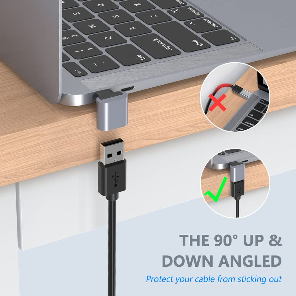 90 Degree USB to USB C Adapter 2 Pack, Up & Down Angled USB-C to USB Adapter,Thunderbolt 4/3 to USB Female Adapter Converter for MacBook Pro 2021,MacBook Air 2020,iMac, Dell XPS,Galaxy Book etc