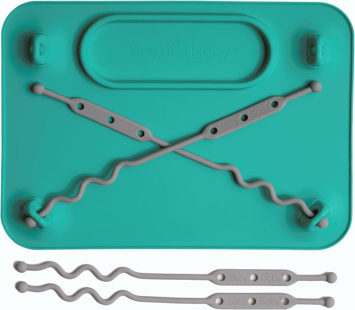 Silicone Mat - Suction Cups, 4 Straps to Secure Baby Essentials, Self Feeding, Baby Led Weaning, Travel Sleeve Included (Spearmint)