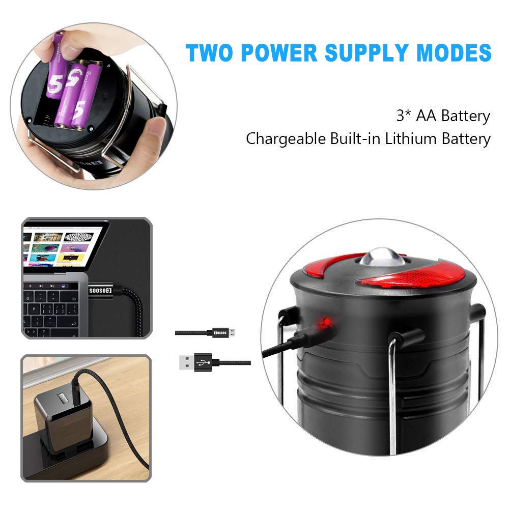 2 Pack Rechargeable Camping Lantern, Super Bright LED Lantern Flashlight with Built in Battery, Portable Survival Lantern, Must Have During Hurricane, Emergency ,Storm, Power Outage