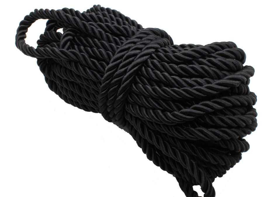 Black 5mm Twisted Satin Cord for Crafts 10 Yards Braided Decorative Cotton Cords Trims Polyester Twine Cord Thick Round Fabric Rope Thread for Sewing-DIY Projects Supplies