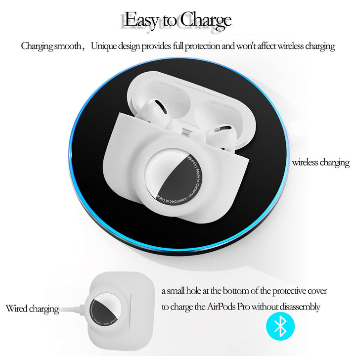 2 in 1 Protective Skin Case Compatible for Airpods Pro and Airtag Case Combo Set, Silicone GPS Tracker Cover Holder, Soft Shock-Proof Anti-Scratch Anti-Lost(White)