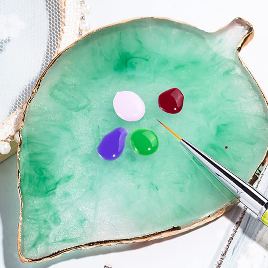 1 Pack Nail Leaves Palette Resin Agate Gold Trim Paint Palette Crystal Rim Shooting Prop Nail Display Board Tool (Green)