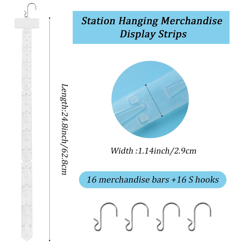 16 Pack Station Hanging Commodity Display Strips 24.7inch Plastic Station Display Hanging Strips Retail Candy Chip Bag Hanging Display Clip with Hooks & Label Header