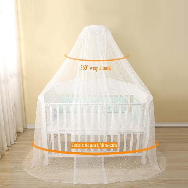 Baby Infant Toddler Bed Dome Cots Mosquito Netting Hanging Bed Net Mosquito Bar Frame Palace-Style Crib Bedding Set (White Mosquito Netting Only, Without Stand)