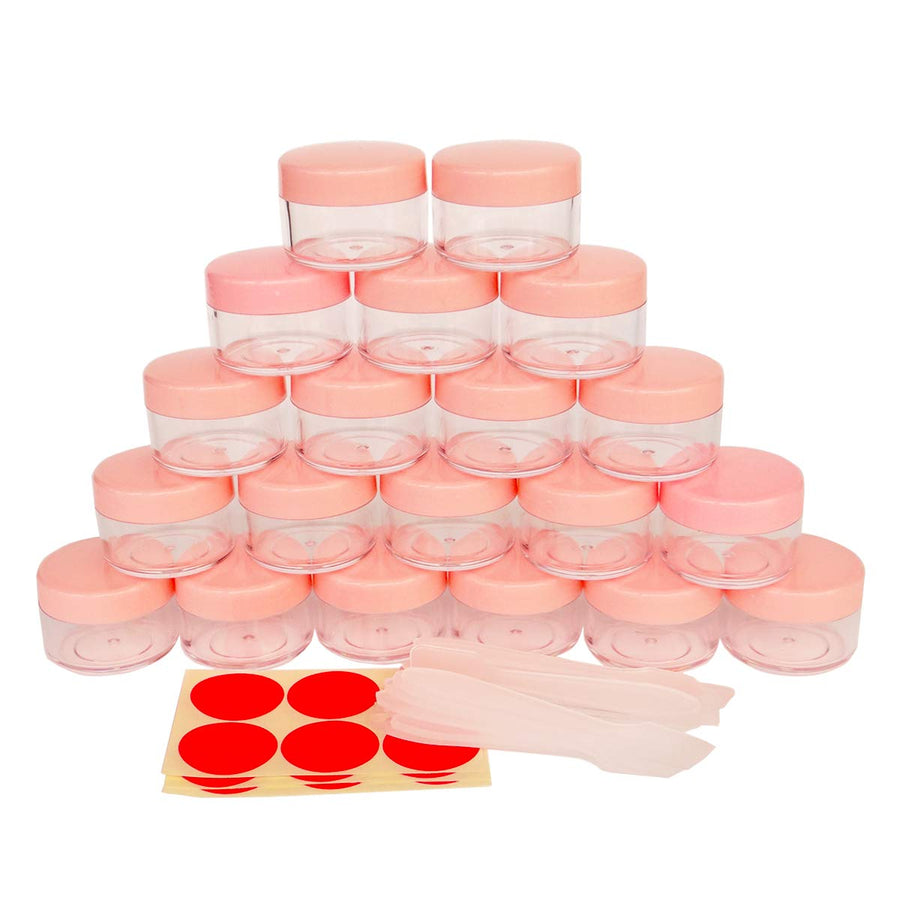 Pale Pink: 20Pcs 15 Gram 15Ml Jars, Small Cosmetic Sample Empty Container, Plastic Round Pot Pink Screw Cap Lid, Tiny 15G Bottle for Makeup, Eye Shadow, Nails, Powder, Jewelry, Be