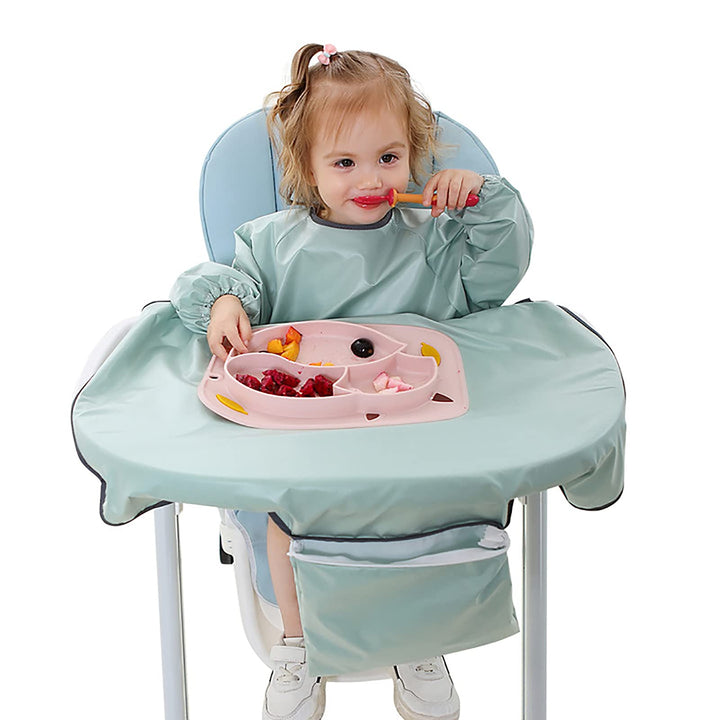 Baby Weaning Bibs anti-dirty Highchair Waterproof Long Sleeved Bib Set Stain Odor Resistance Play Smock Apron 6-36 Months (Sleeved Green)