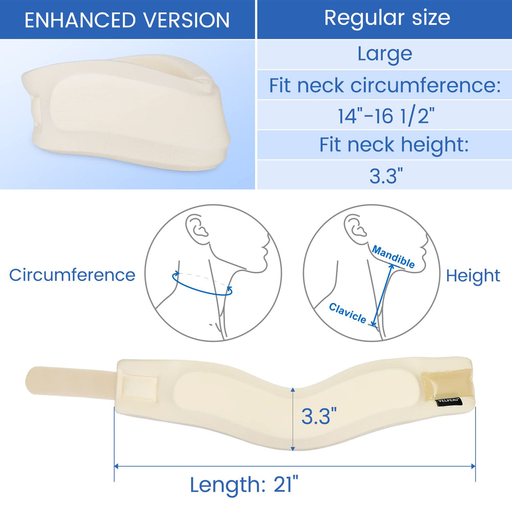 Neck Brace for Neck Pain and Support - Soft Cervical Collar for Sleeping, Snoozing, Sleeping Upright, Anti-Snoring, Sleep Apnea for Women & Men (White, Enhanced Version, M: 11.5-14/3)