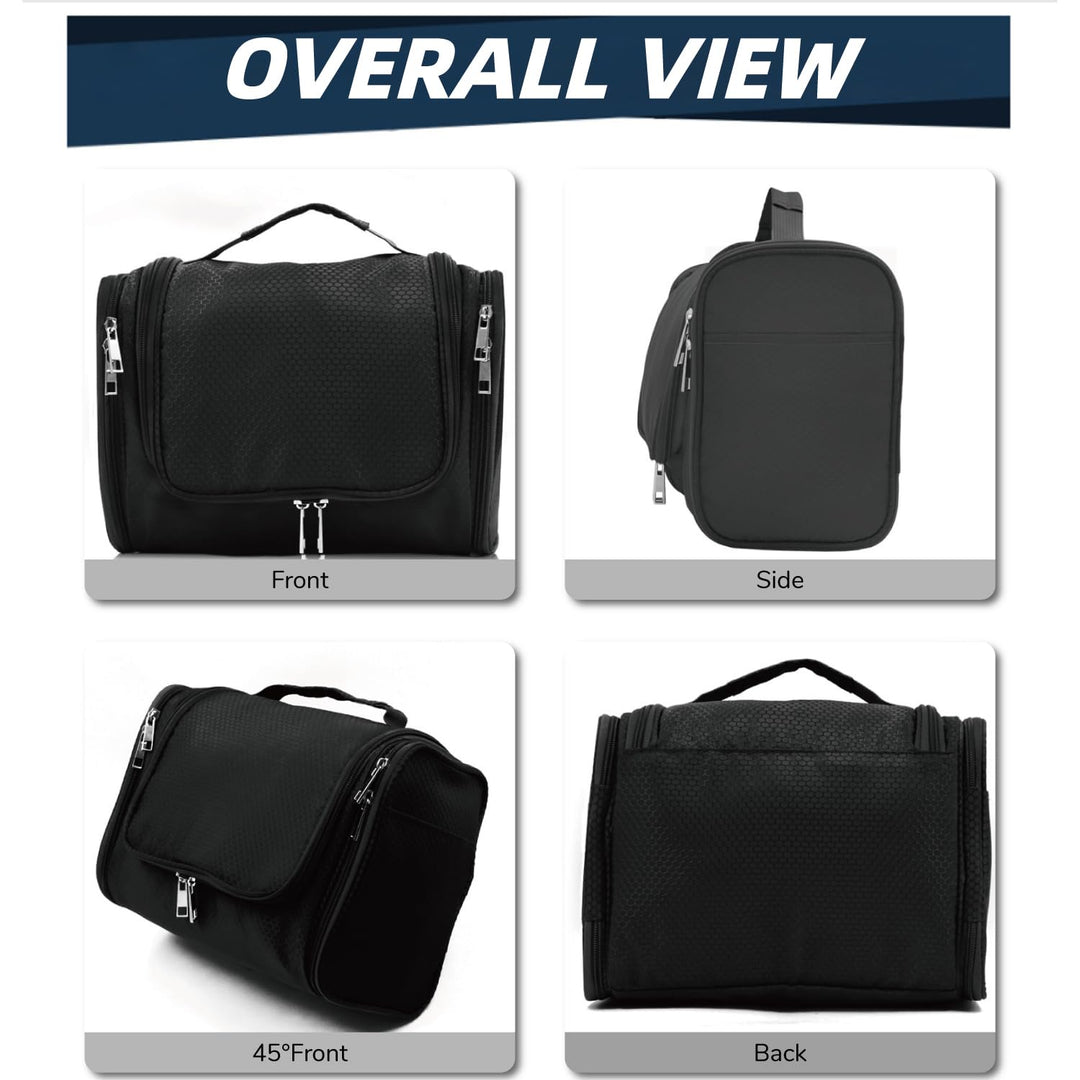 Large Capacity Toiletry Bag for Women and Men, Hanging Toiletry Organizer Cosmetics Makeup Bag, Water-resistant Dopp kit Shaving Bag for Full Sized Toiletries, Travel Essentials (Black)