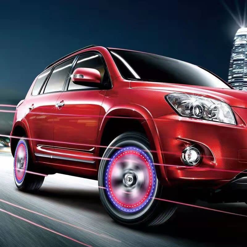 Car Tire Wheel Lights, 4Pcs Air Valve, Solar Valve Cap with Motion Sensors Colorful Flashing LED Light Gas Nozzle for Bicycle Motorcycles