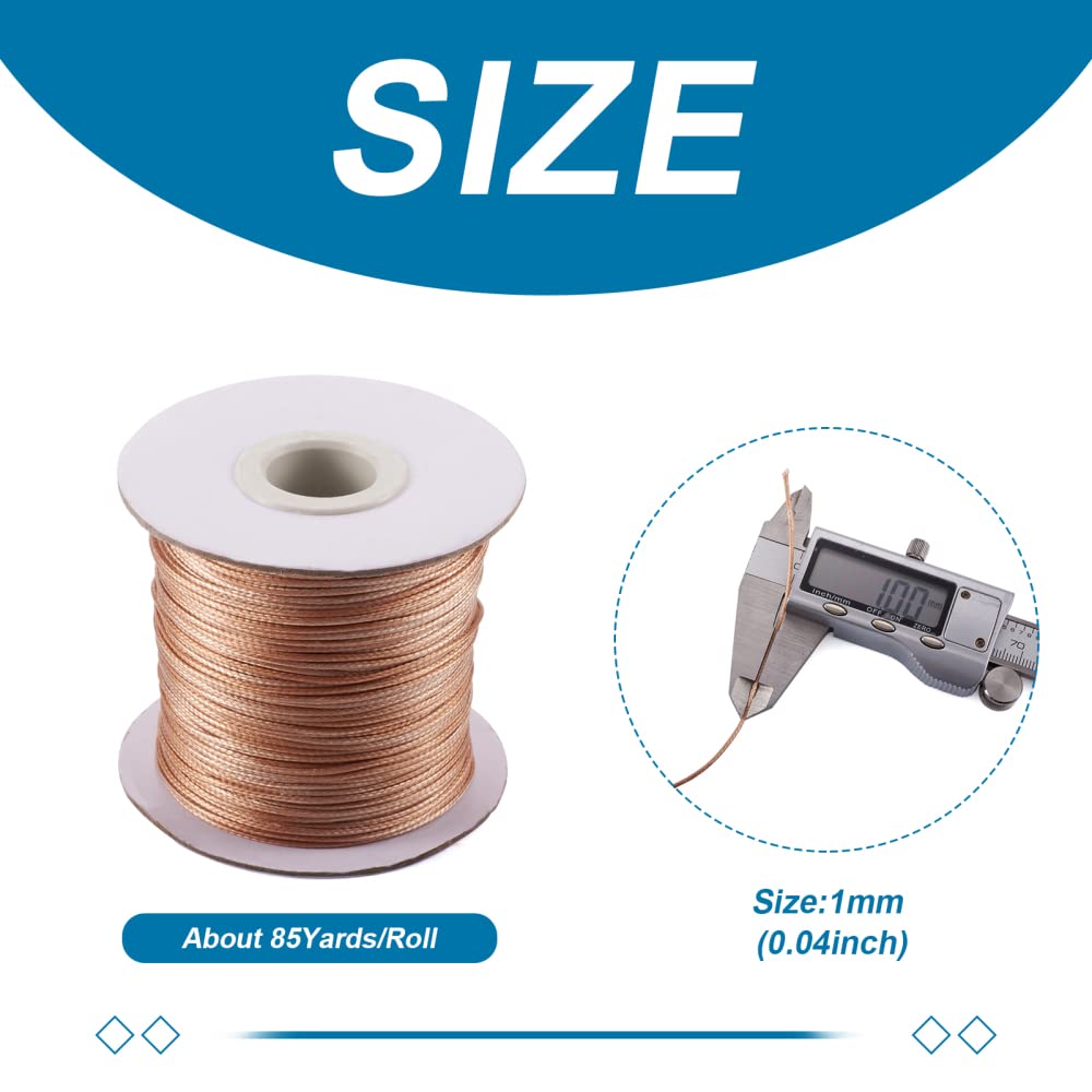 85 Yards 1mm Korean Waxed Polyester Cord Beading String Threads Knotting Braiding Round Cord Ropes Crafting Cord Wire Dark Goldenrod for DIY Bracelet Macrame Necklace Jewelry Making