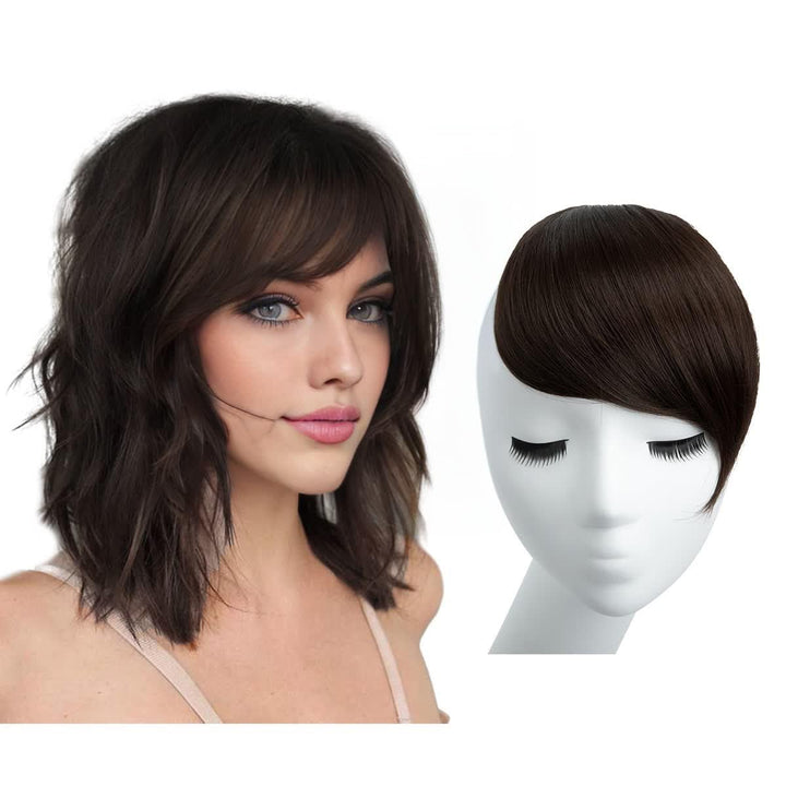 6# medium brown : Synthetic Bang Hairpieces Clip In Side Swept Bangs Extension B2 (6# medium brown)