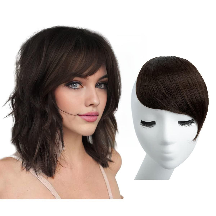 6# medium brown : Synthetic Bang Hairpieces Clip In Side Swept Bangs Extension B2 (6# medium brown)