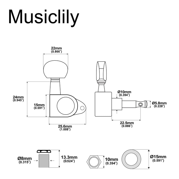 3+3 Epi Style Guitar Machine Head Sealed Tuners Tuning Pegs Set for Les Paul Style Electric Guitar or Acoustic Guitar Half Moon Button Chrome
