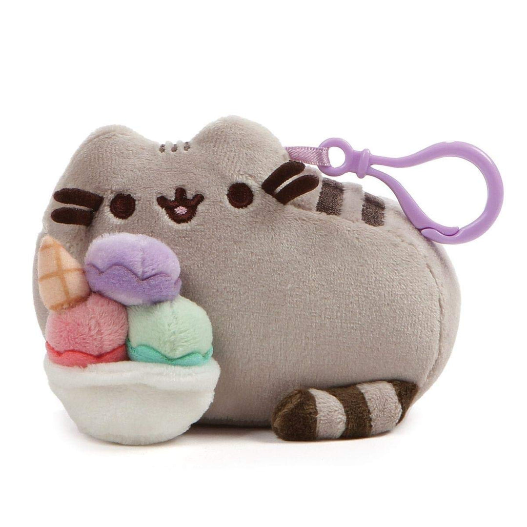 GUND Pusheen Snackable Sundae Cat Plush Stuffed Animal Backpack Clip, Gray, 5
