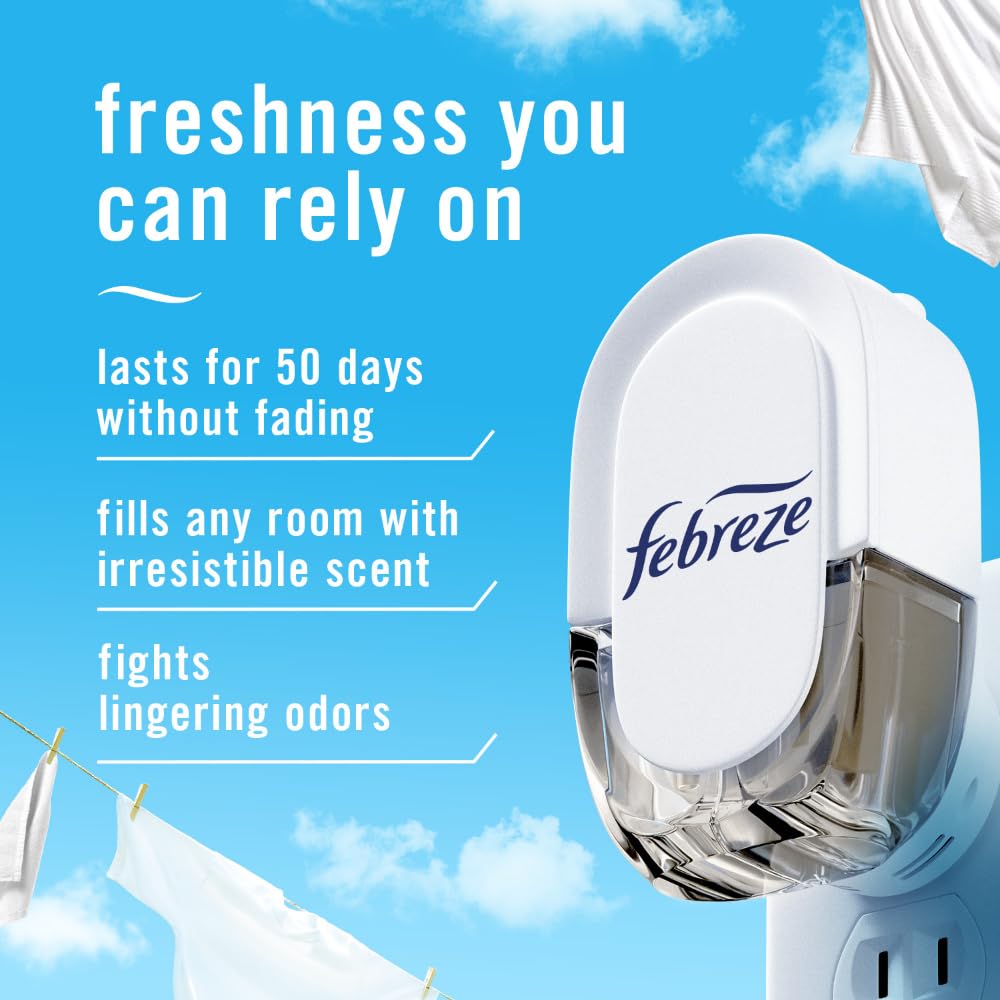 Plug In Air Freshener, Odor-Fighting Scented Oil Refill, Air Fresheners for Home and Bathroom and Kitchen, Long Lasting for Strong Odors, Linen & Sky Scent, 0.87oz Refills, 3 Count