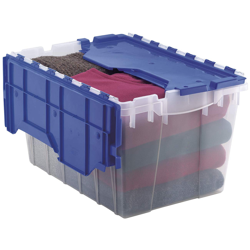 66486 12-Gallon Plastic Stackable Storage KeepBox: Tote Container with Attached Hinged Lid, 21-1/2-Inch x 15-Inch x 12-1/2-Inch, Clear/Blue
