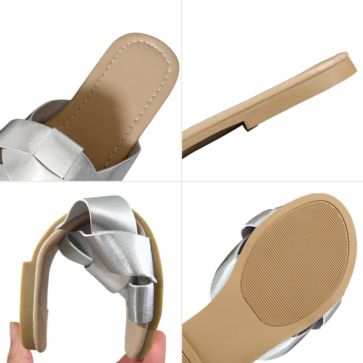 Women's Simple Flat Slides Sandals for Women Comfortable Slip On Summer Beach Sliders Casual Lady's Flat Sandals White US 9.5-10