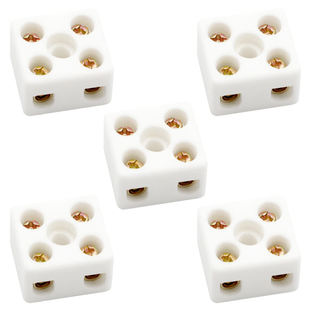 2 Way Ceramics Terminal Blocks,25A 380V High Temp Porcelain Ceramic Connectors for Electric Wire Cable 5Pcs