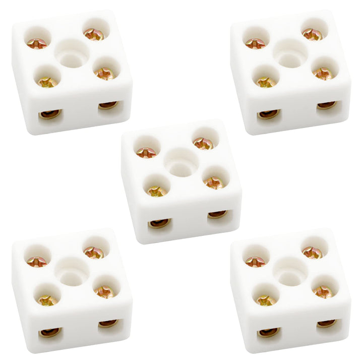 2 Way Ceramics Terminal Blocks,25A 380V High Temp Porcelain Ceramic Connectors for Electric Wire Cable 5Pcs