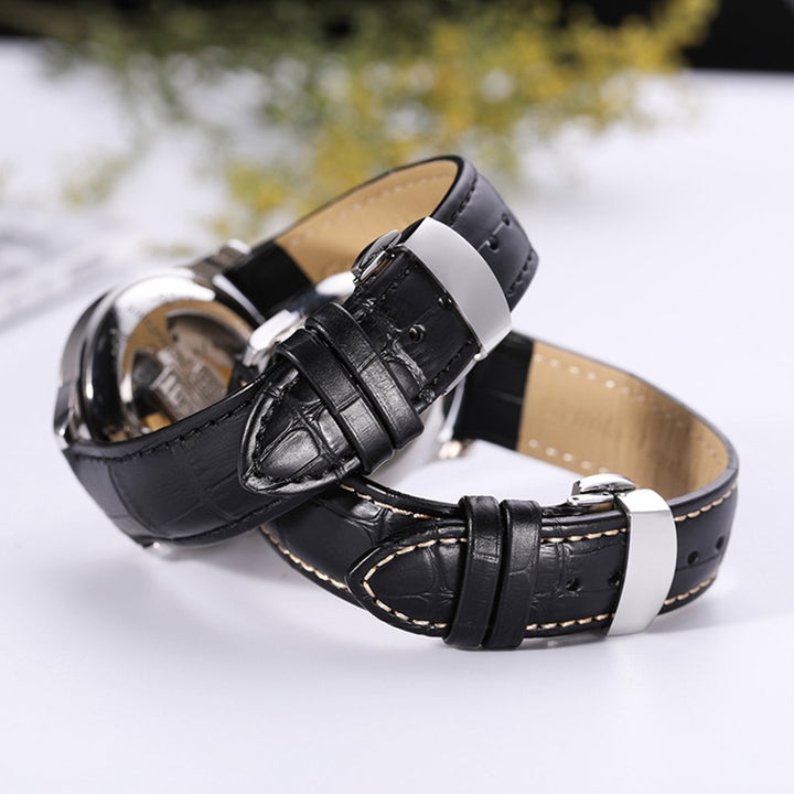 Leather Watch band -Alligator Grain Embossed Pattern Calfskin Replacement Strap-Stainless Steel Deployment Buckle with Push Buttons-Bracelet for Men Women-18mm 19mm 20mm 21mm 22mm 24mm