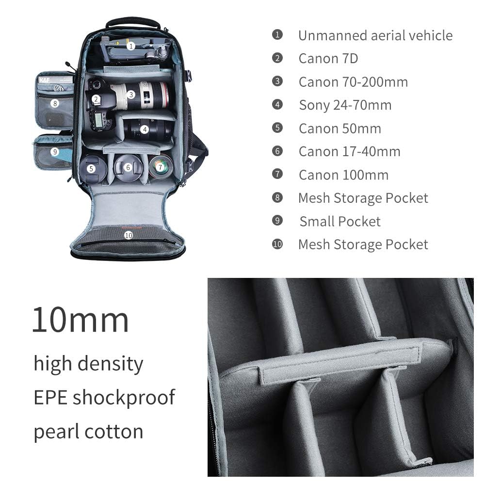 Waterproof Photography Backpack With Tripod Strap and Rain Cover - Large Capacity Rucksack for DSLR, Speedlite, Camera Tripod, Laptops, Lens and Accessories