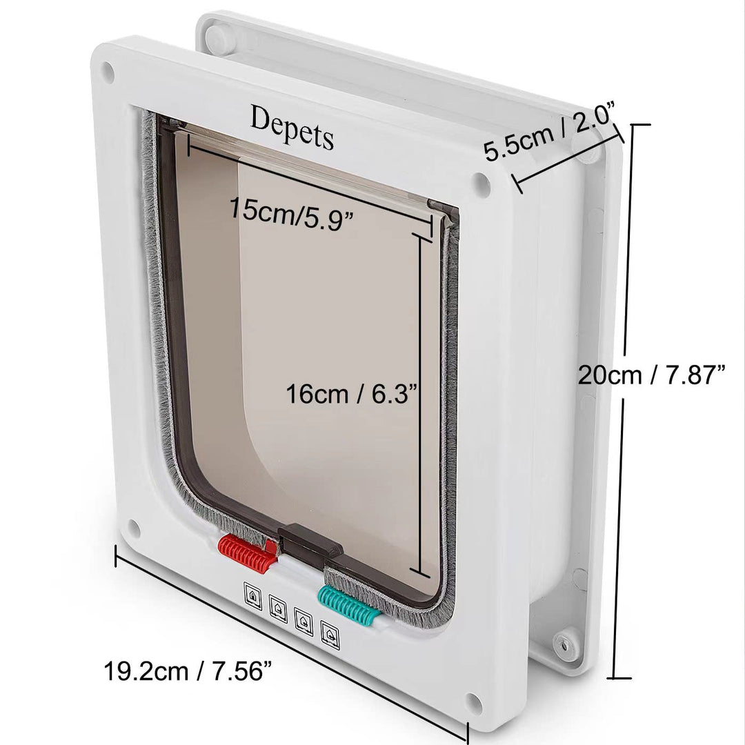 Medium Cat Flap Door with 4 Way Lock (Outer Size 7.5 x 7.8), Magnetic Pet Door Kit White, Weather-Resistant Cat Door for Cats & Doggy