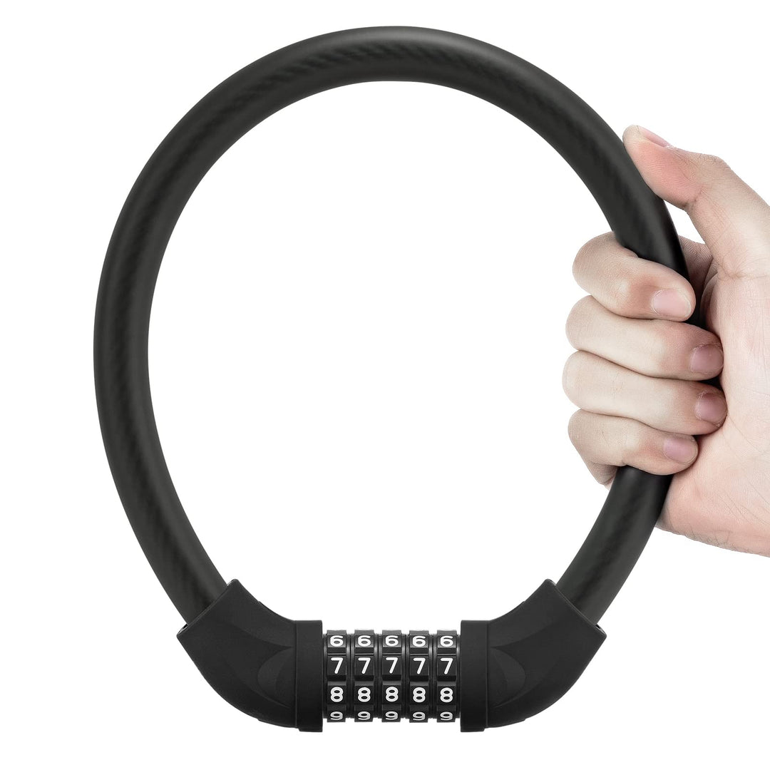 Bike Lock 5 Digit Cable Lock Lightweight Bicycle Lock Bike Lock Combination Portable Lock for Bike 22inch Black