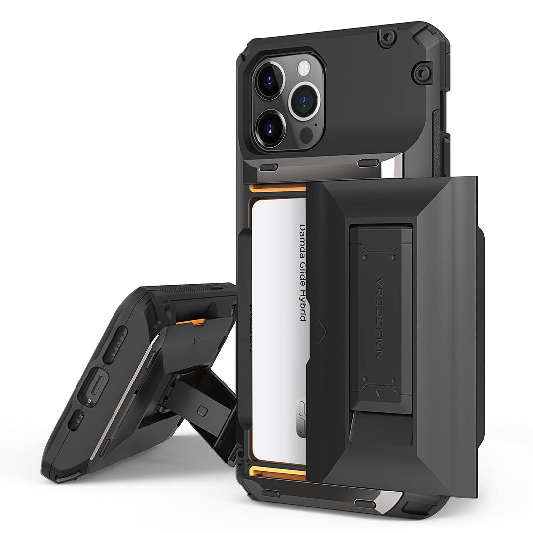 Damda Glide Hybrid Phone Case for iPhone 12/12 Pro, Sturdy Wallet Case with Card Slot Holder & Kickstand (Matte Black)