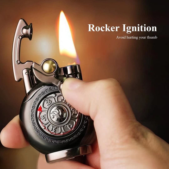 Vintage Antique Lighter with Spin, Reusable Windproof Trench Lighter, Unique and Creative Birthday Gifts for Men Dad Husband (Blue)