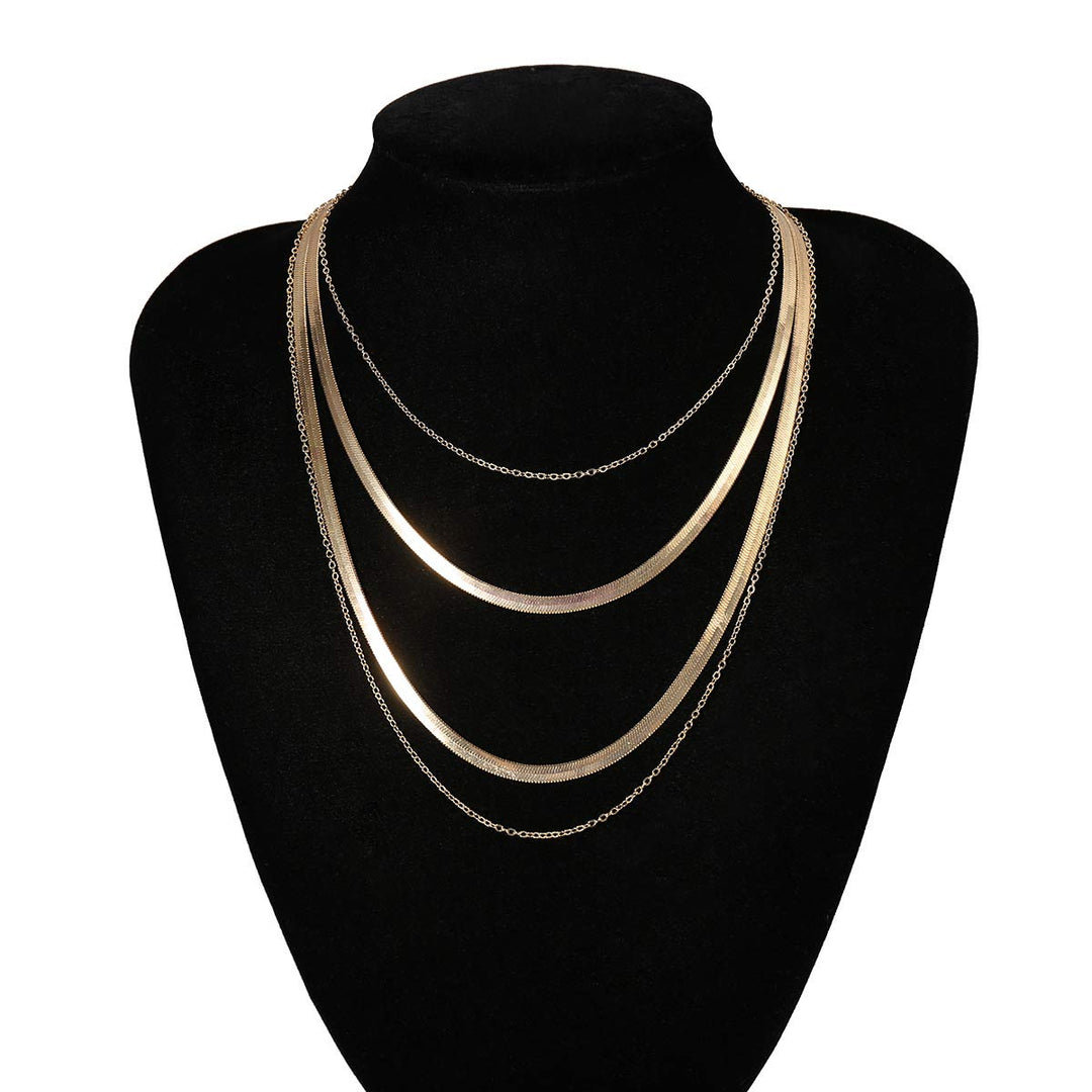 Italian Layered Flat Herringbone Chain Choker Necklace Snake Magic Necklace Prom Party Festival Accessories for Women(Gold)