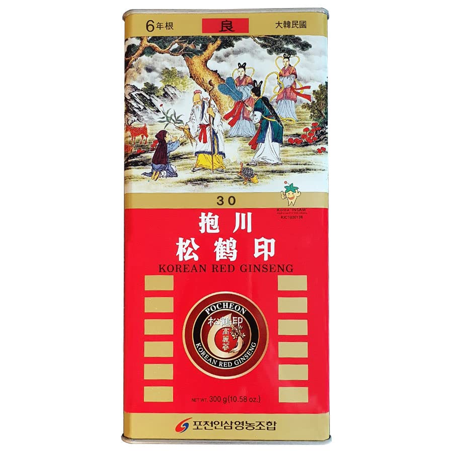 Pocheon 300g Korean Canned Dried Panax Red Ginseng 19 Roots 6 Years Good Grade 300-30, Natural Immune Support