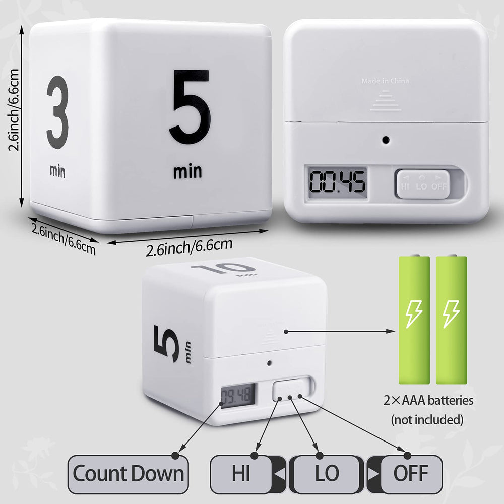 3 Pieces Cube Timers Gravity Sensor Flip Timer Egg Timer Kids Timer Workout Timer Study Timer and Game Timer for Time Management, 1, 3, 5, 10 Minutes and 15, 20, 30, 60 Minutes (White, Yellow, Blue)