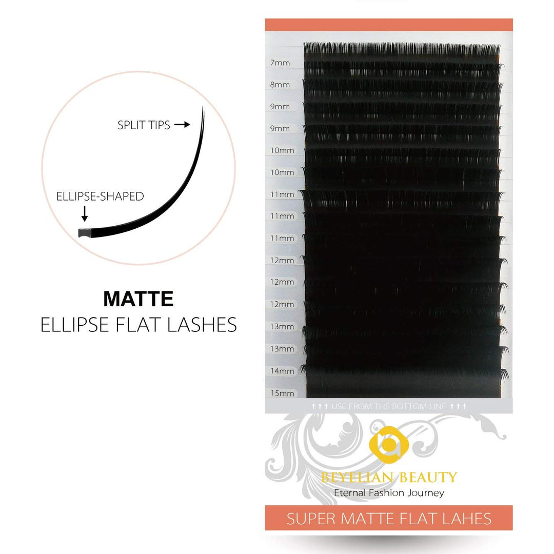 Eyelash Extension Super Matte Flat Lashes Ellipse Matte Soft Natural Mink Individual Eyelashes Salon Use D Curl 0.15mm Mixed Tray 7-15mm Assorted