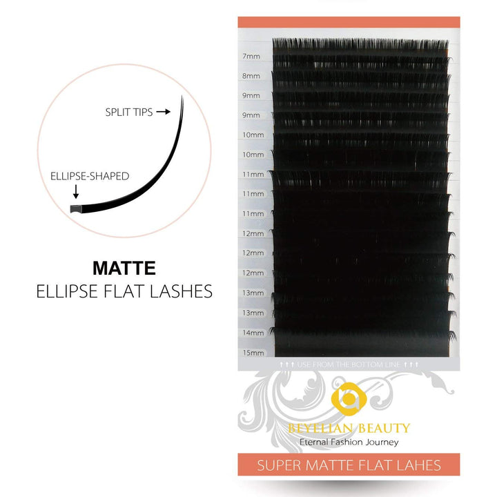 Eyelash Extension Super Matte Flat Lashes Ellipse Matte Soft Natural Mink Individual Eyelashes Salon Use D Curl 0.15mm Mixed Tray 7-15mm Assorted