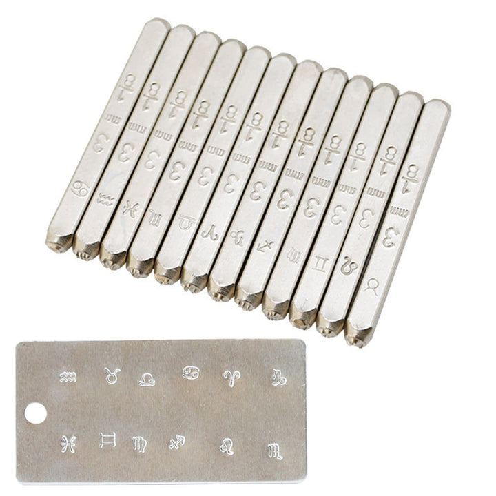 12 Packs (3mm 1/6) Constellations Theme Design Metal Stamp Punch, Punch Stamping Tool, Metal Stamping Kit Punch for Imprinting On Metal/Jewelry/Wood/Plastic&More