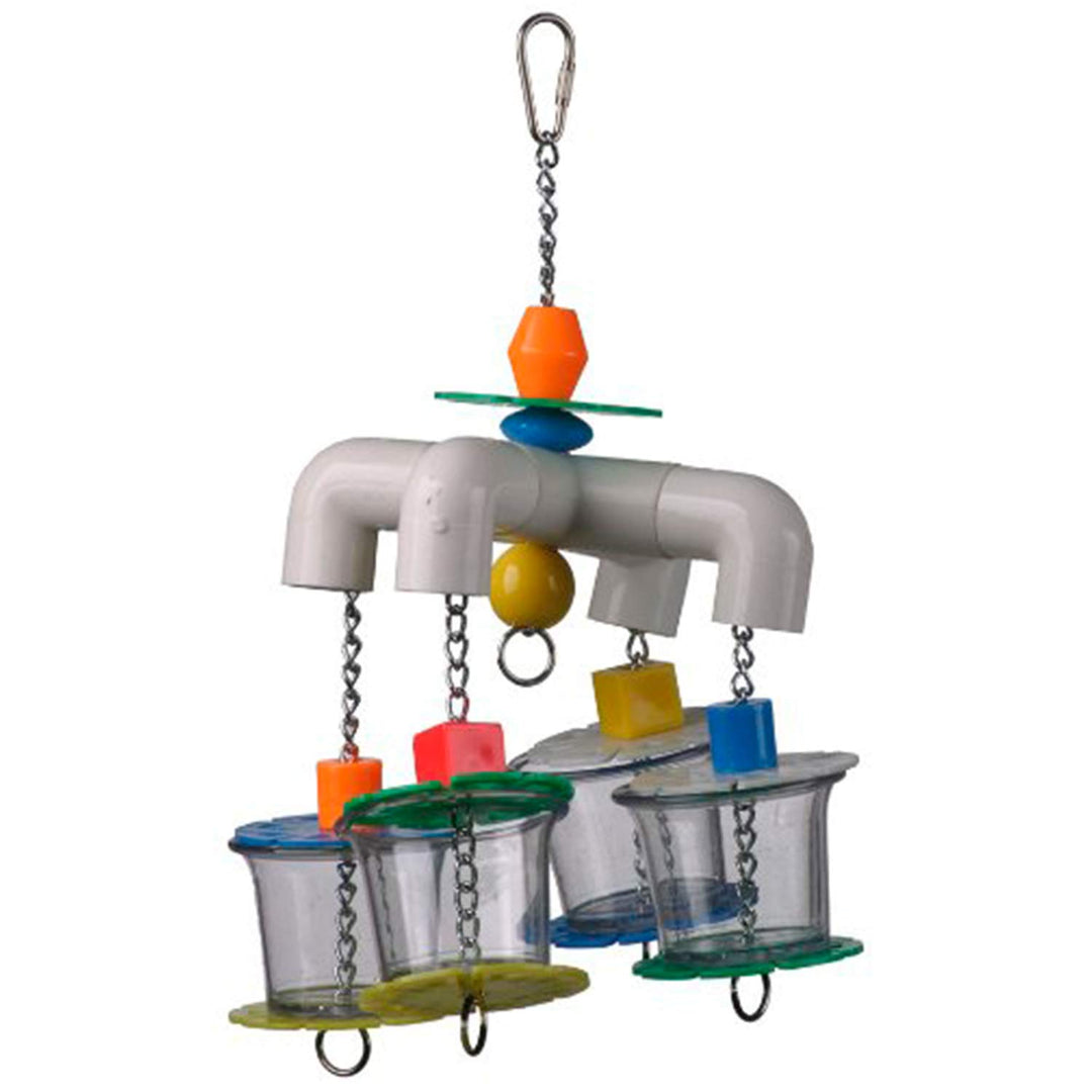 SB634 4 Way Forager Bird Toy with Clear Acrylic Cups, Medium to Large Bird Size, 12” x 7” x 7”