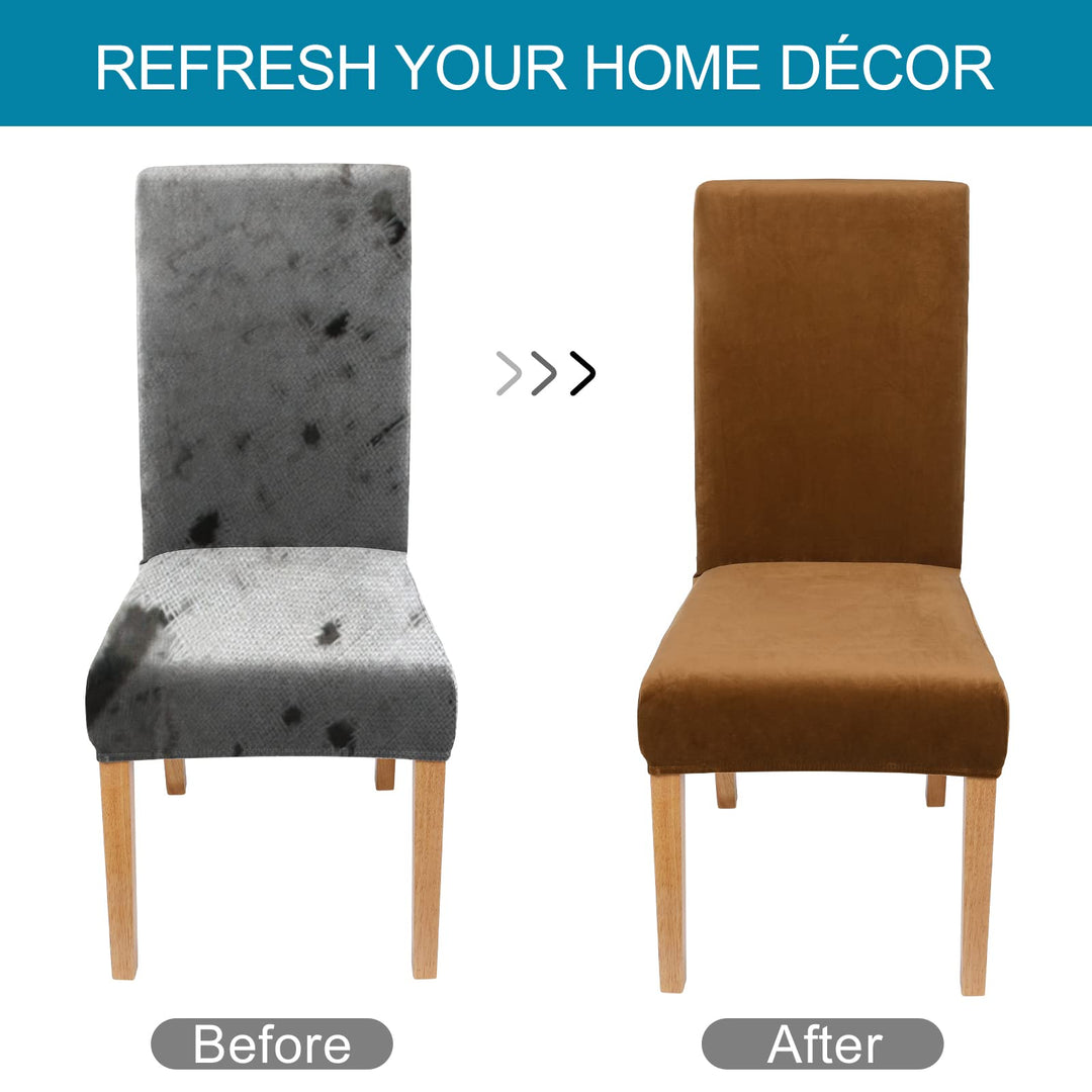 Velvet Stretch Dining Room Chair Covers Set of 2, Soft Removable Washable Chair Slipcovers Kitchen Parsons Chair Protector, Camel