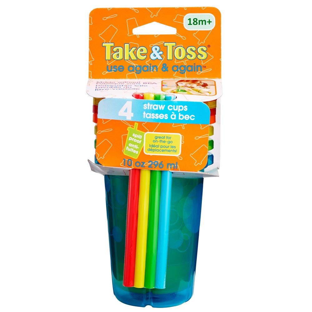 Take & Toss Straw Cup, Boy, 10 oz, Multicolor, 4 Count