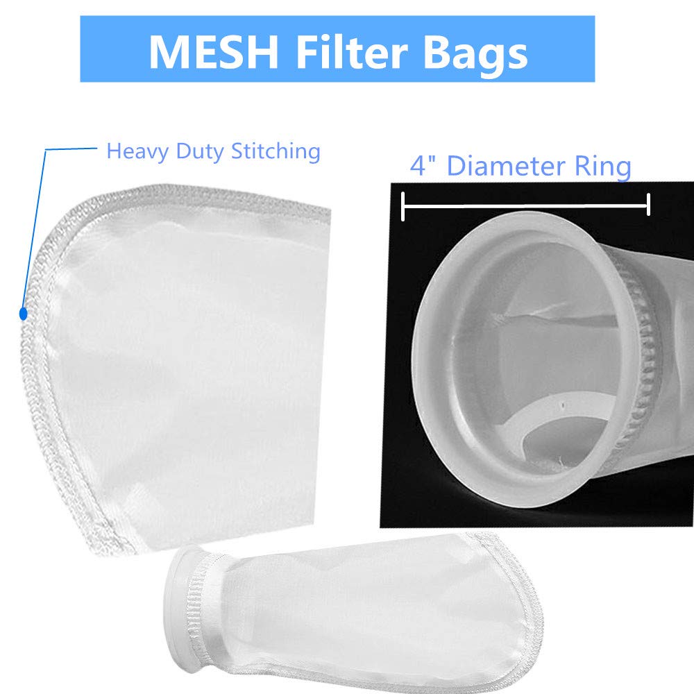 2 Pack 300 Micron 4 Plastic Ring, 9 Short Bag Nylon Mesh 4 Inch Filter Socks Bags for Aquarium Marine Reef Sump