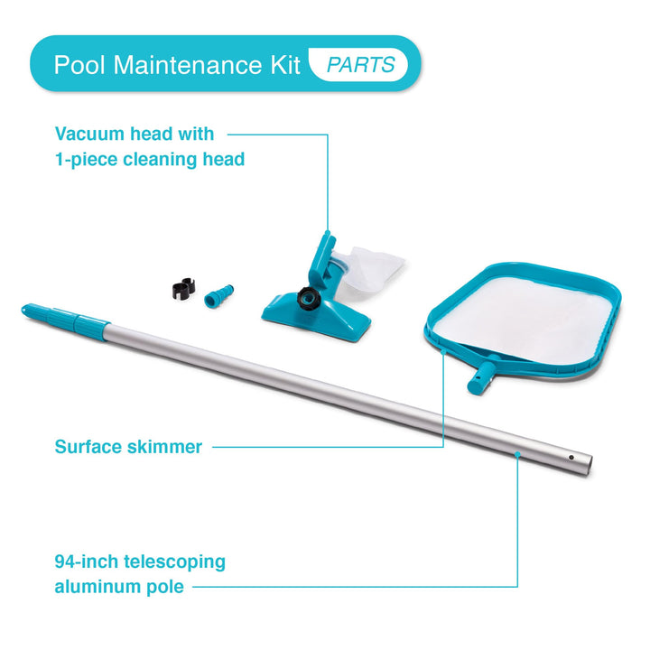 28002E Cleaning Maintenance Swimming Pool Kit with Vacuum, Surface Skimmer, and Telescoping Pole for Above Ground Pools (Pool Sold Separately)