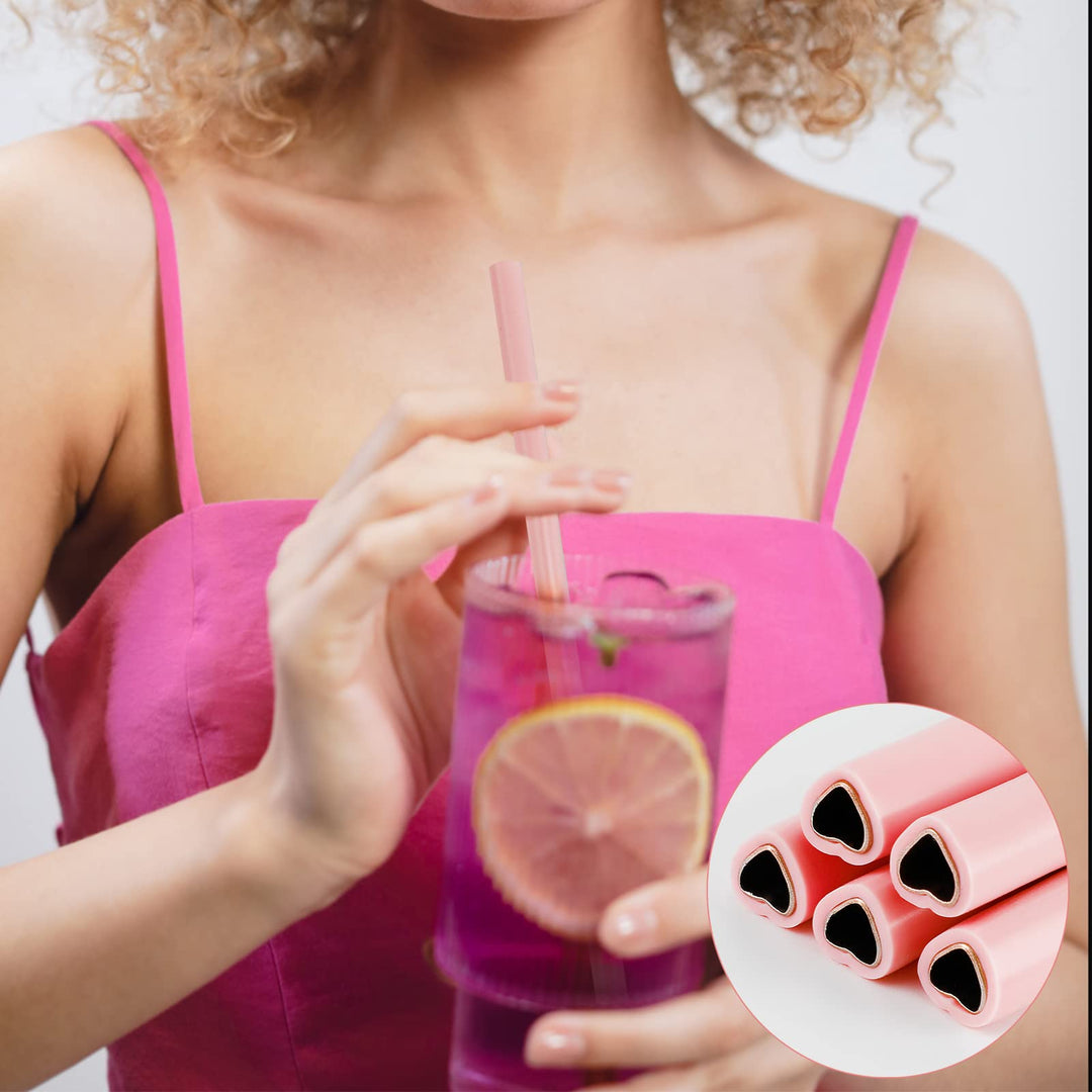 10Pcs Heart Straws Heart Shaped Straws with Silicone Tips Reusable Stainless Steel Straws Silicone Straws with 1 Cleaning Brushes and Mesh Bag for Hot Cold Drinks Valentines Day Birthday Wedding Gifts