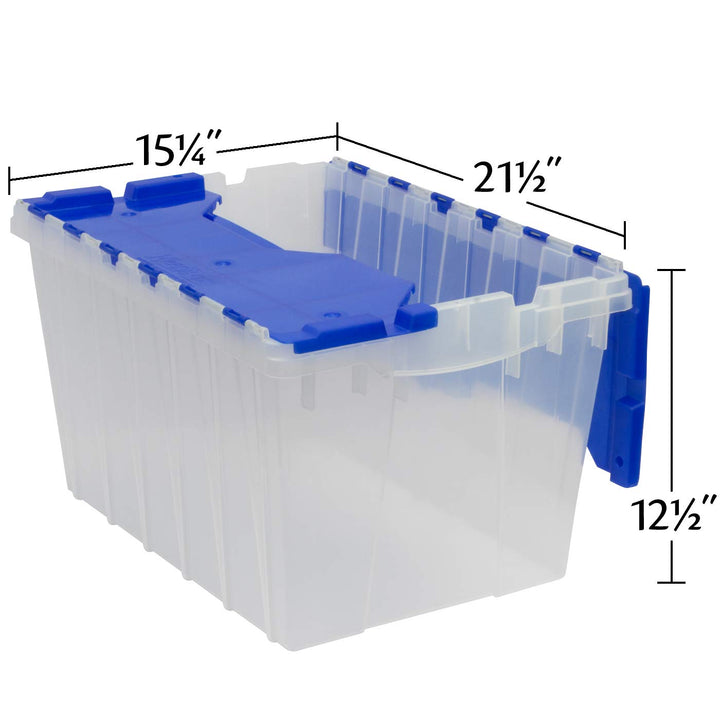 66486 12-Gallon Plastic Stackable Storage KeepBox: Tote Container with Attached Hinged Lid, 21-1/2-Inch x 15-Inch x 12-1/2-Inch, Clear/Blue