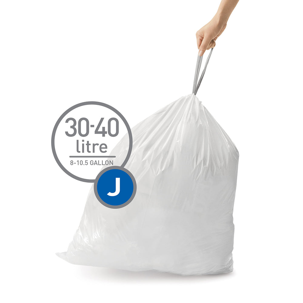 Code J 60 Count, Genuine Custom Fit Liners, Drawstring Trash Bags in Dispenser Packs, 30-45 Liter / 8-12 Gallon, White