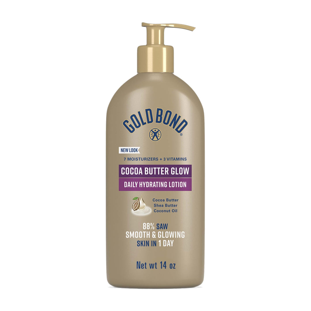 Cocoa Butter Glow Daily Hydrating Lotion with Shea Butter, Cocoa Butter & Coconut Oil, Exfoliating Moisturizer for Dry Skin, 14 oz.