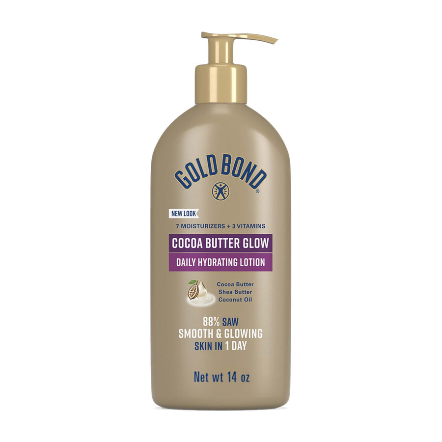 Cocoa Butter Glow Daily Hydrating Lotion with Shea Butter, Cocoa Butter & Coconut Oil, Exfoliating Moisturizer for Dry Skin, 14 oz.