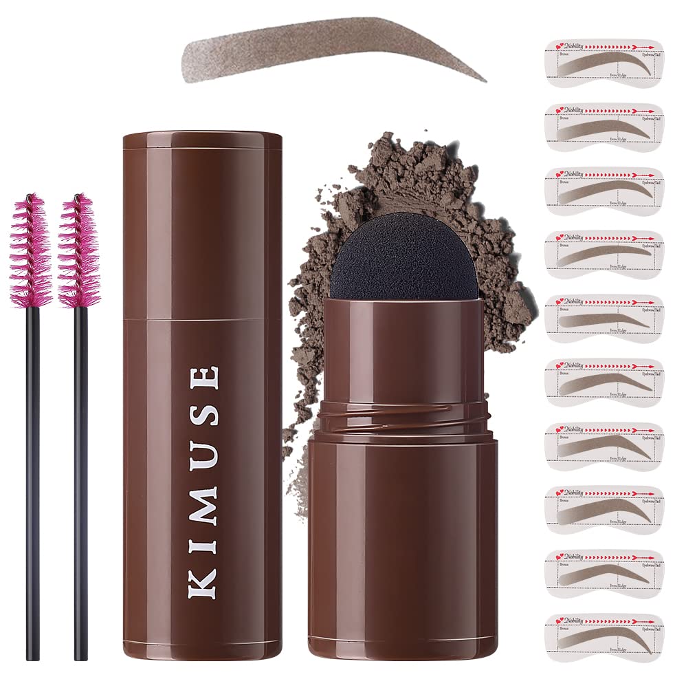 Eyebrow Stamp and Eyebrow Stencil Kit, One Step Brow Stamp, 10 Eyebrow Stamp Stencils Kit and Brow Stamp Shaping Kit, Brown Eyebrow Stamp Powder, Waterproof, Long-lasting (MEDIUM BROWN)