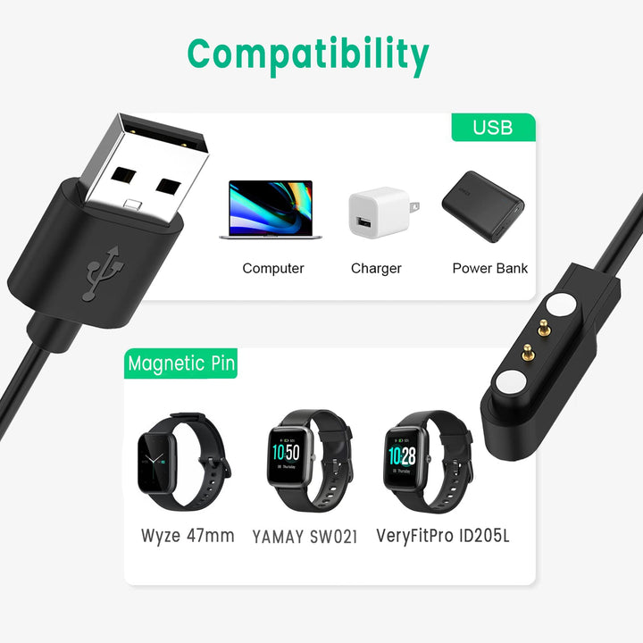 Charger Replacement for Wyze Watch 44mm 47mm Smart Watch, Magnetic Charging Cable 3.3ft 2-Pack